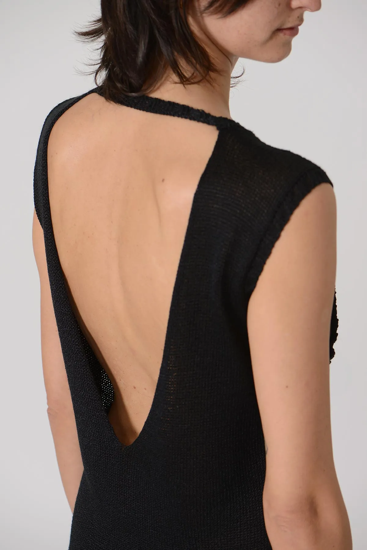 See Through Backless Knit Dress - Black