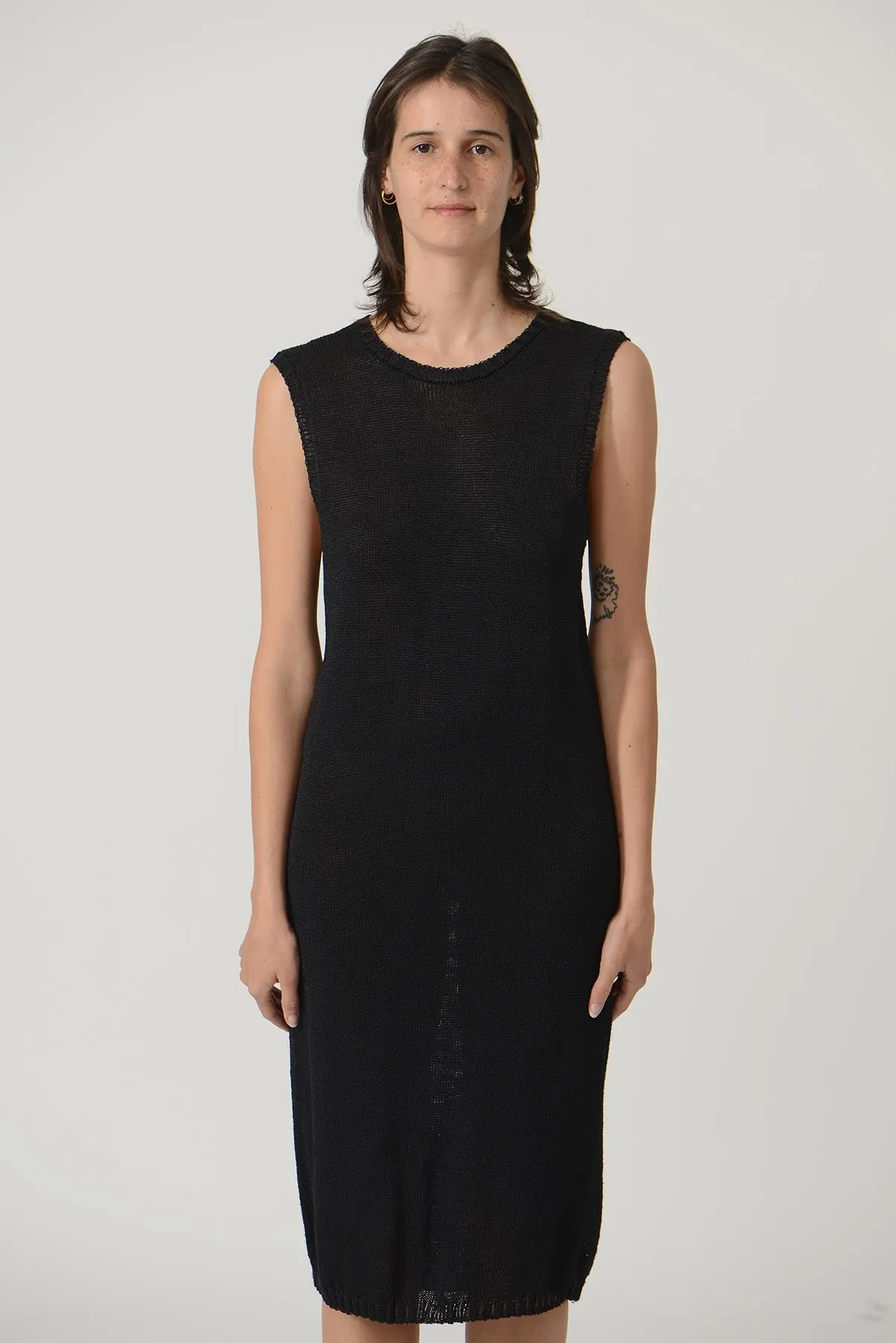 See Through Backless Knit Dress - Black