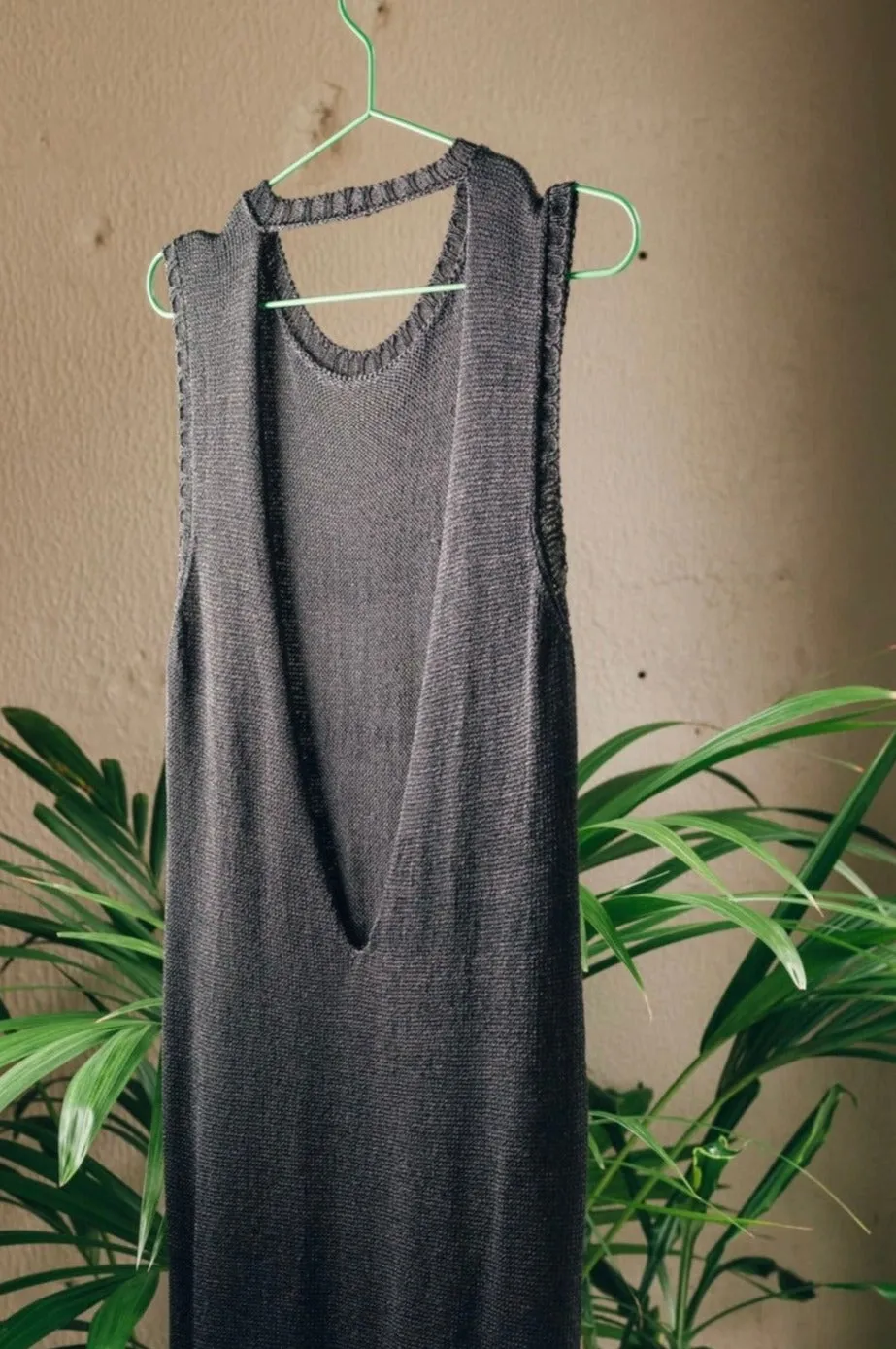 See Through Backless Knit Dress - Black