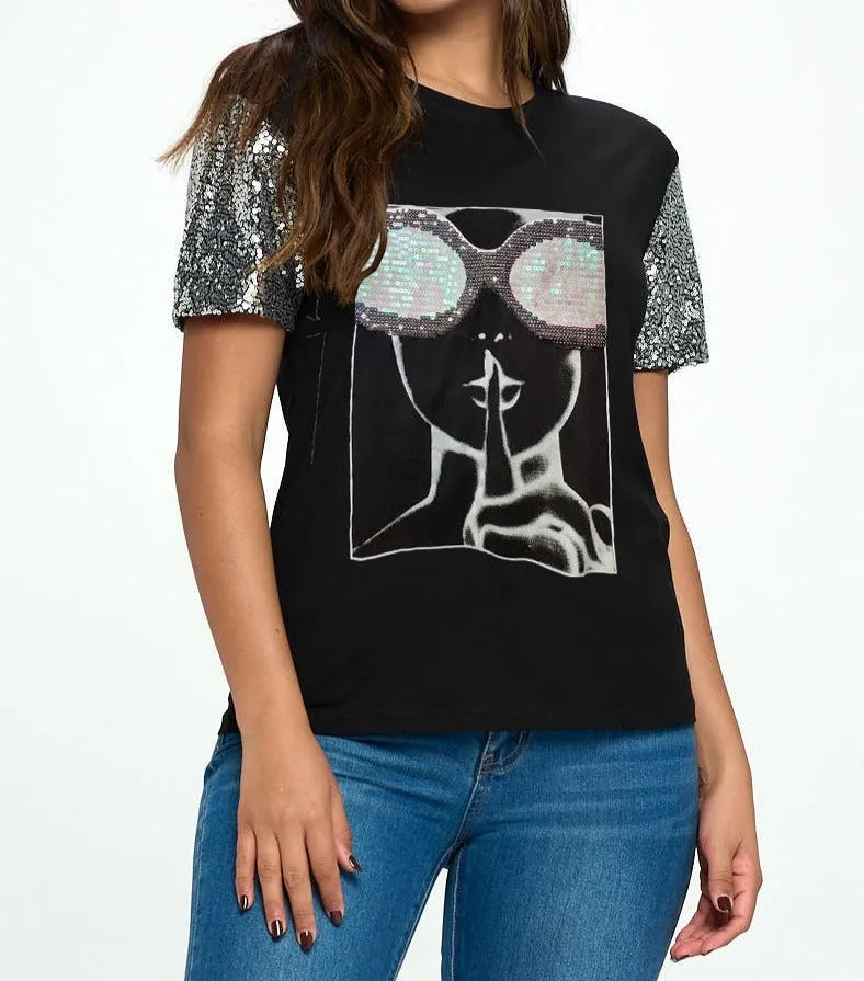 Sequins Short Sleeve Top Tee