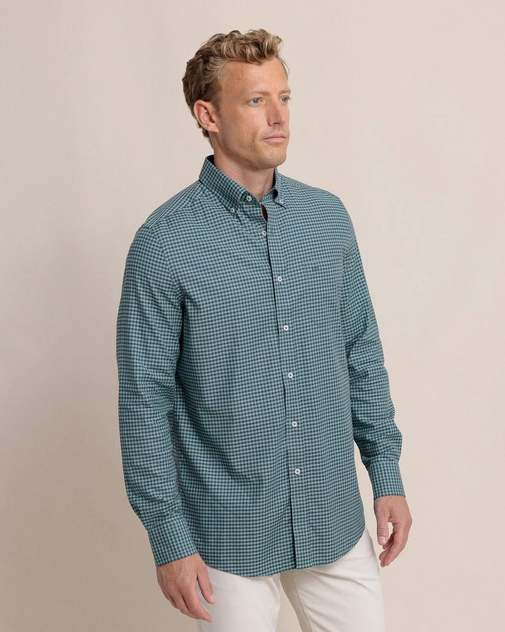 Shemwood Plaid Skipjack Long Sleeve Sport Shirt - Frosty Spruce