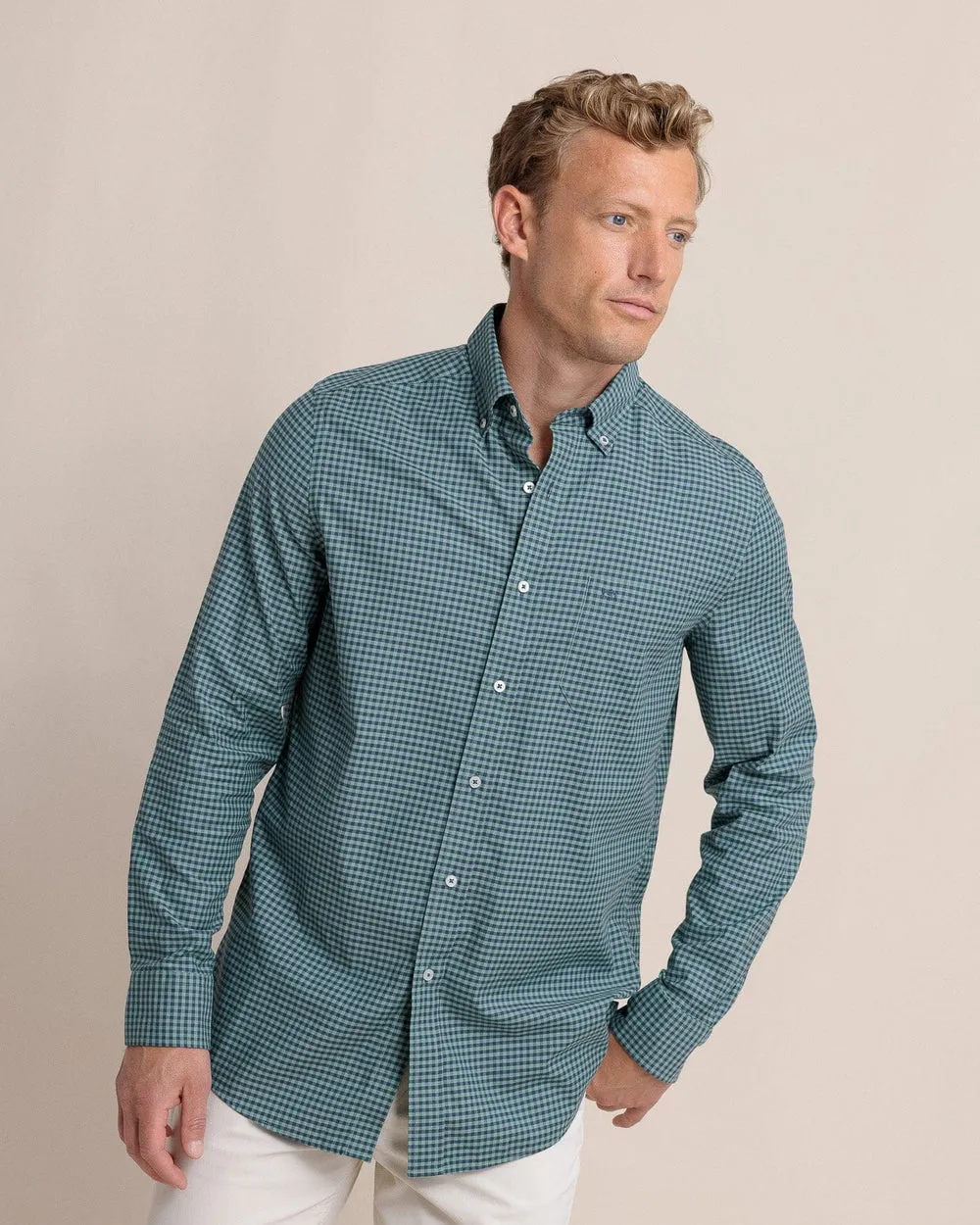 Shemwood Plaid Skipjack Long Sleeve Sport Shirt - Frosty Spruce