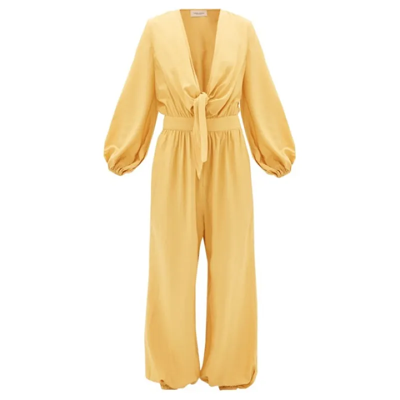 Solid Jumpsuit With Knot in Yellow