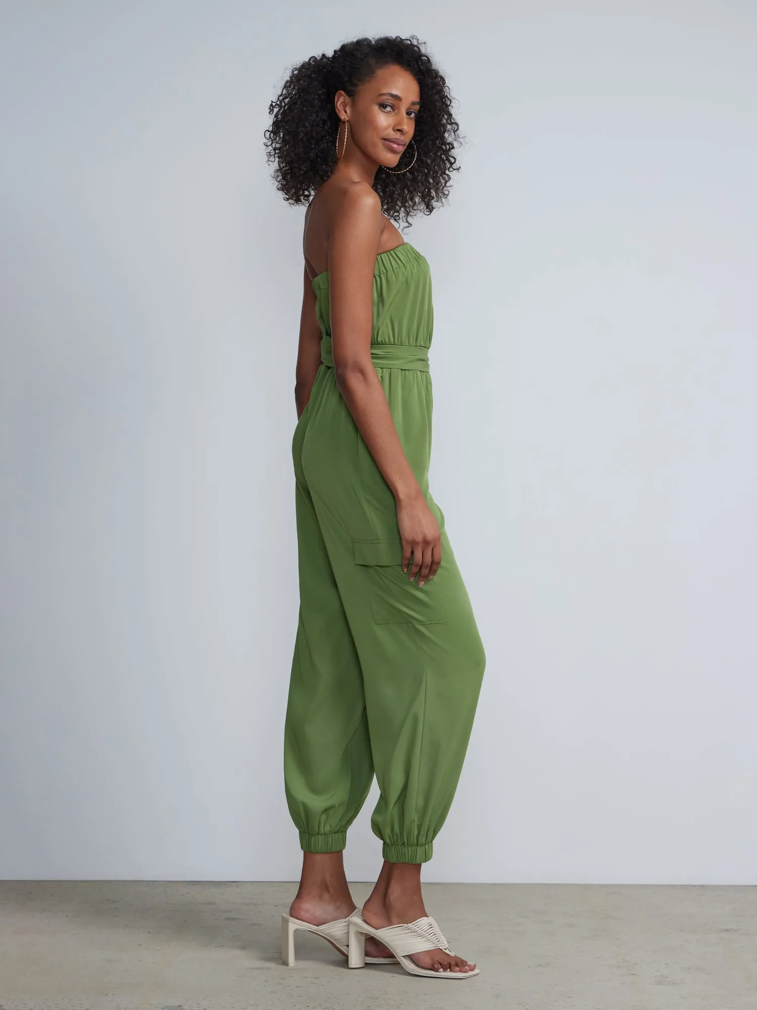 Strapless Waist Tie Utility Jumpsuit