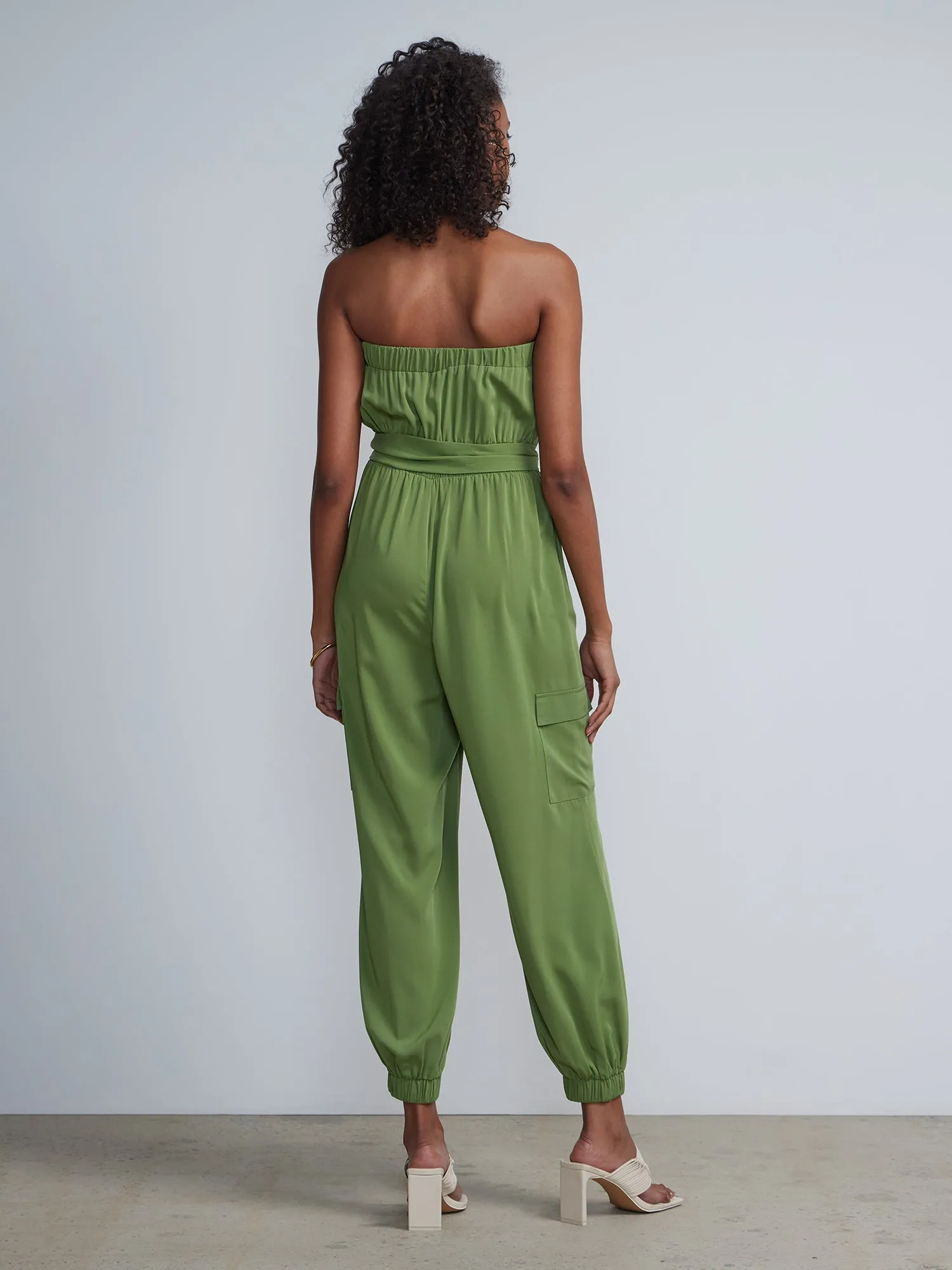 Strapless Waist Tie Utility Jumpsuit