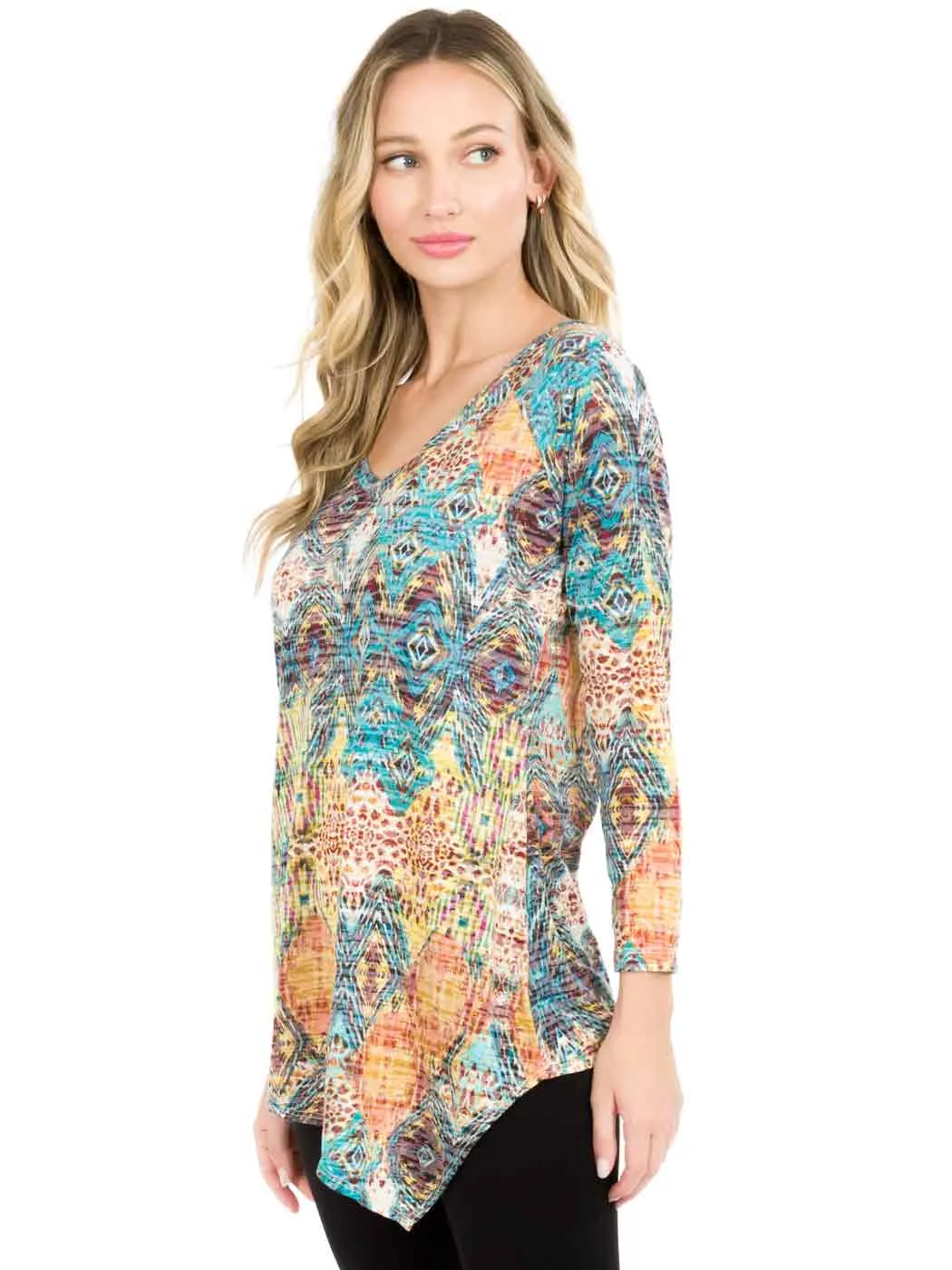 Tianello "Starry Night" Print Knit Burnout Jacquard "Toni" Tunic