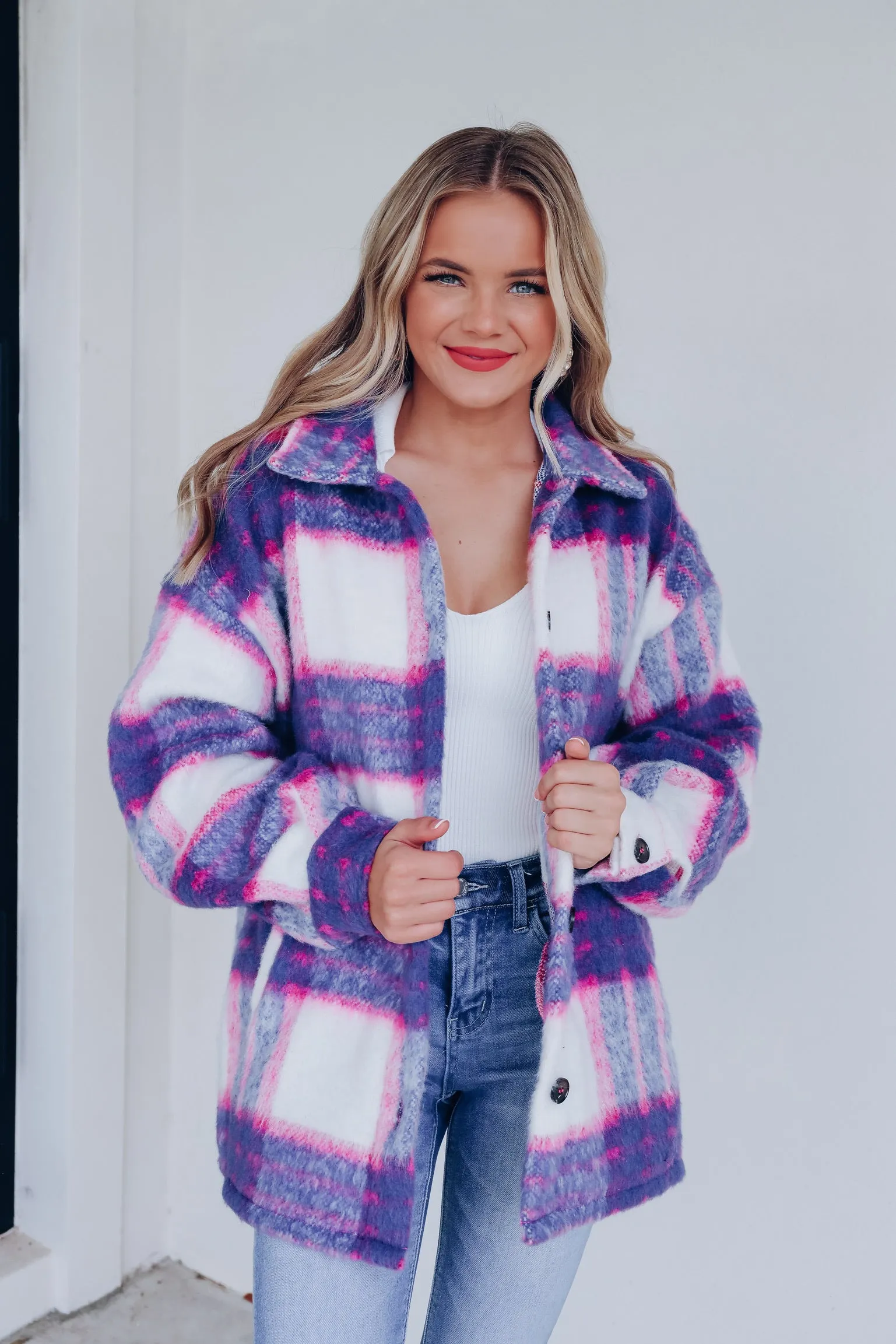 Vail Mountain Girl Plaid Jacket - Blue/Pink