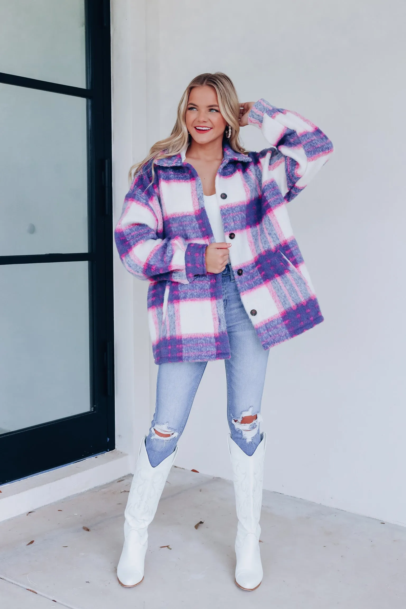 Vail Mountain Girl Plaid Jacket - Blue/Pink