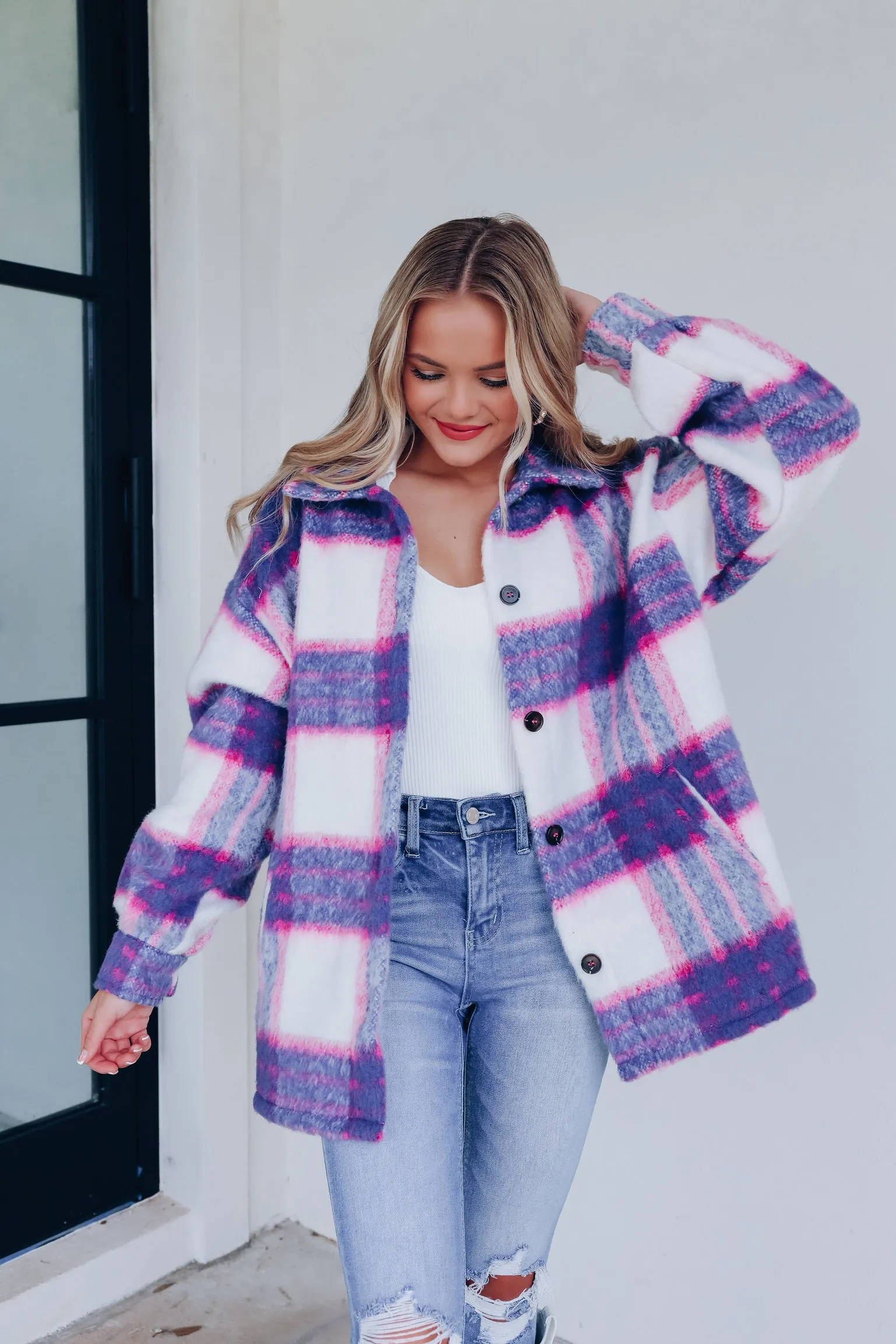 Vail Mountain Girl Plaid Jacket - Blue/Pink