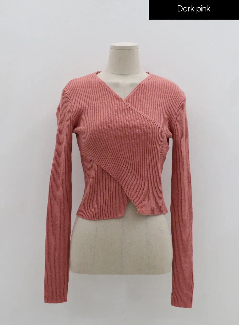 Wrap Neckline Long Sleeve Knit T-Shirt IS15