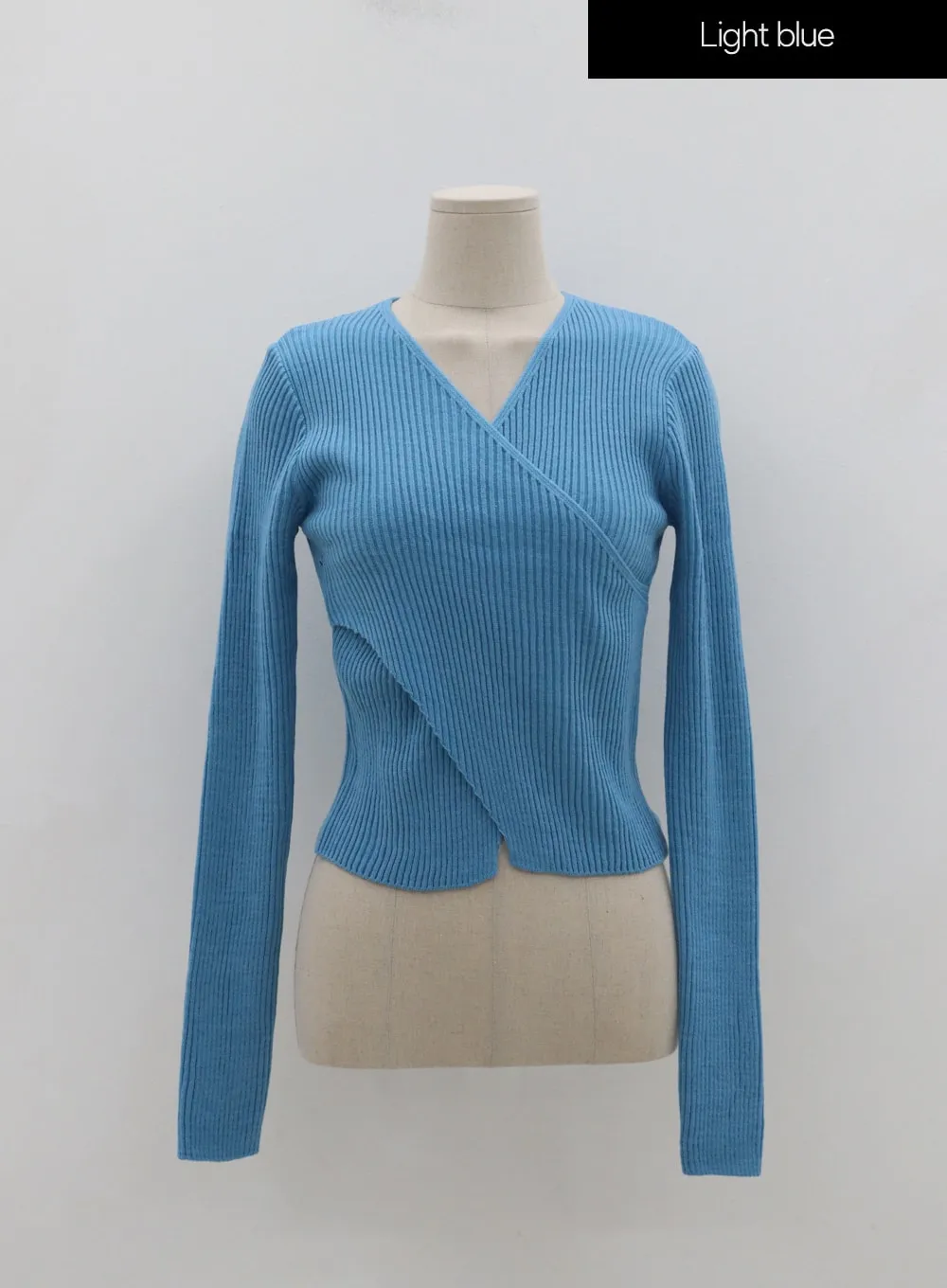 Wrap Neckline Long Sleeve Knit T-Shirt IS15