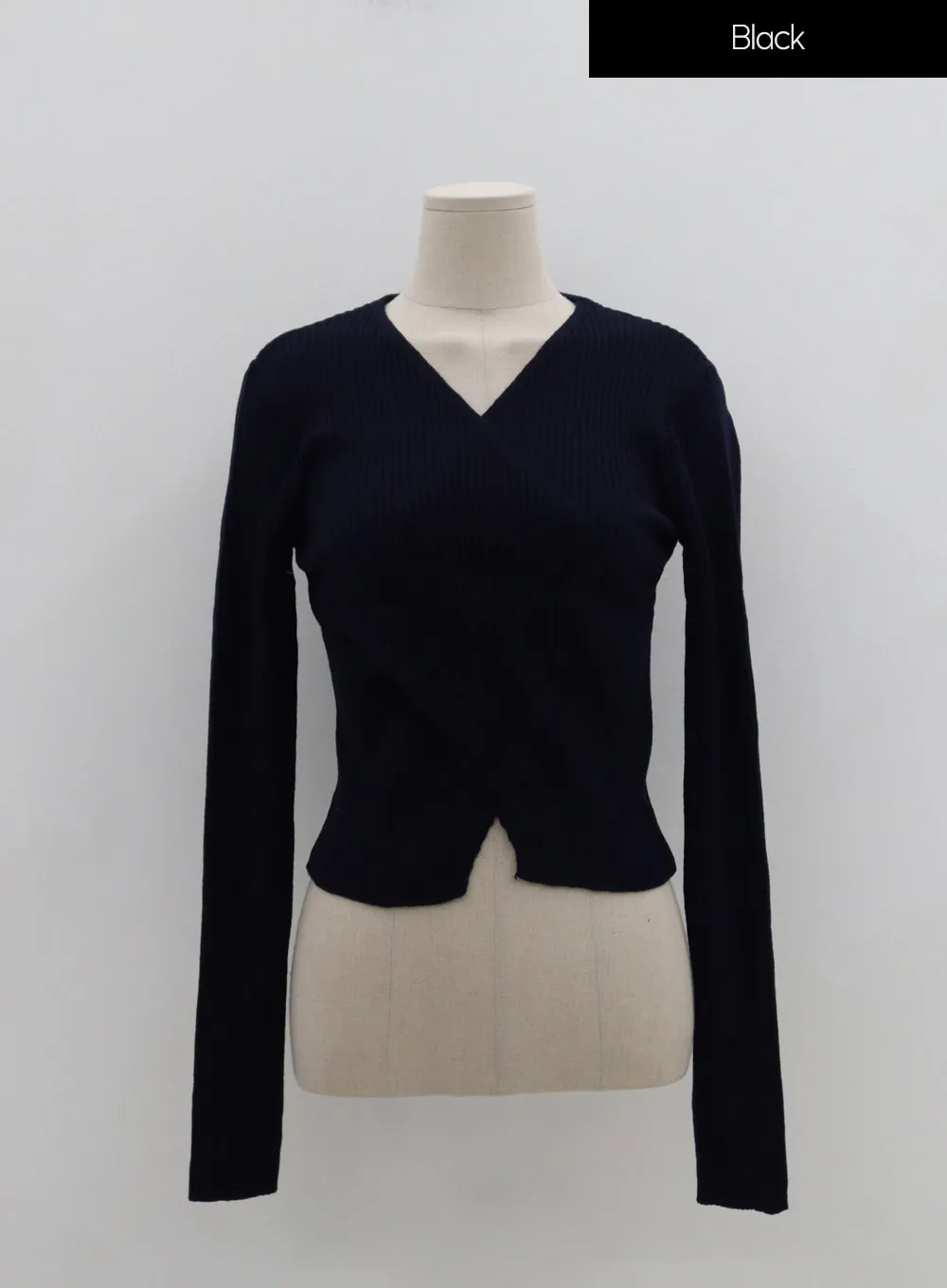 Wrap Neckline Long Sleeve Knit T-Shirt IS15